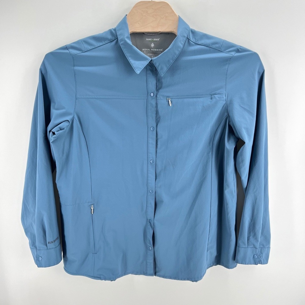Royal Robbins Bug Barrier Expedition Shirt XL Recycled Blue Hiking Outdoor Top